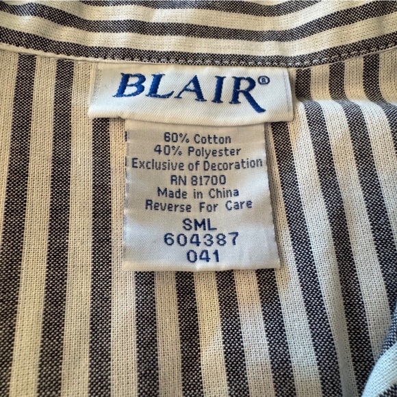 Vintage Blair Gray/White Striped Shirt with Lighthouse Embroidery Size SML - Picture 8 of 8
